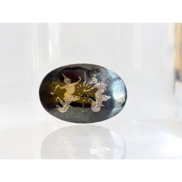 Ramasoon & Mekkala Siam Sterling Silver Vintage Thai Made Nielloware Brooch - Picture 3 of 10